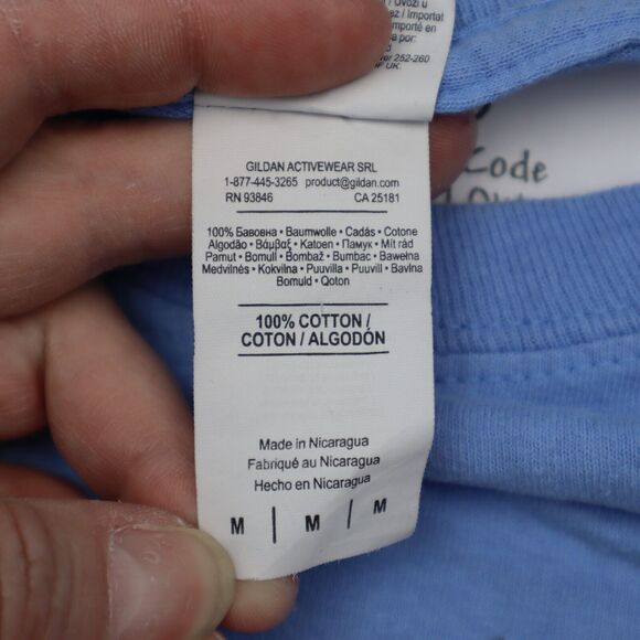 Gildan Shirt Mens M Blue Long Sleeve Graphic Print Activewear Pullover T Shirt - Picture 3 of 16